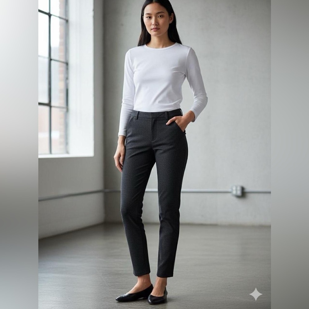 Andrew Marc Women's Size 12 Gray Herringbone Ponte Stretch Trouser Pants